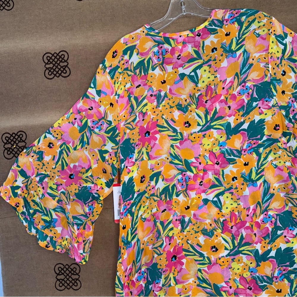 Anne Cole NWT! Women'S Floral-Print Sunshine Flounce V-Neck Tunic Cover-Up - Picture 12 of 15
